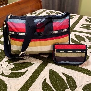 Lesportsac Rainbow Stripe Duffel and Cosmetic Bag